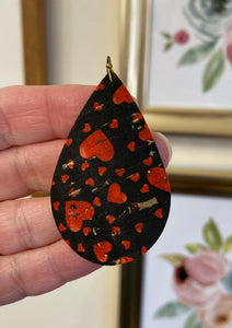 Black Cork with Red Hearts on Leather Earrings