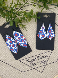 White Leather with Red and Blue Leopard Print Earrings