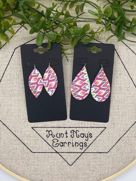 Multi-colored Tribal Aztec Print Leather Earrings