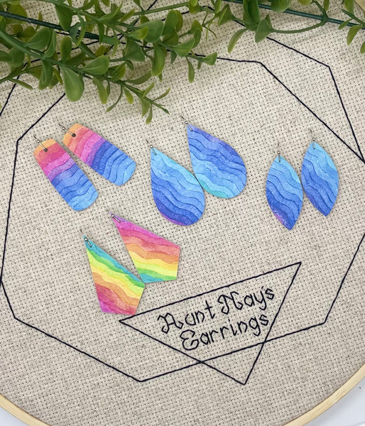 Rainbow Wave Stripes on Leather Earrings
