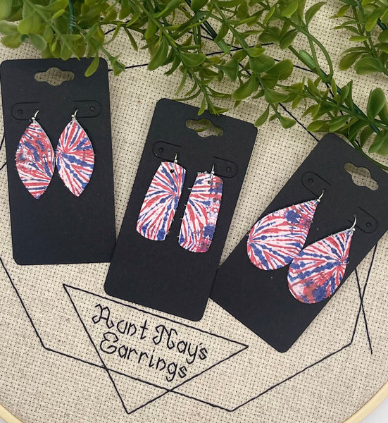 July 4th SPECIAL!!  Red and Blue Tie-dye Leather Earrings