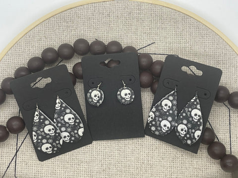 Black and White Skull Print Leather Earrings