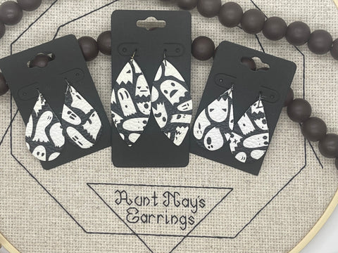 Black and White Ghost Print Leather Earrings