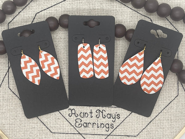 Orange and White Zig-Zag Print Leather Earrings