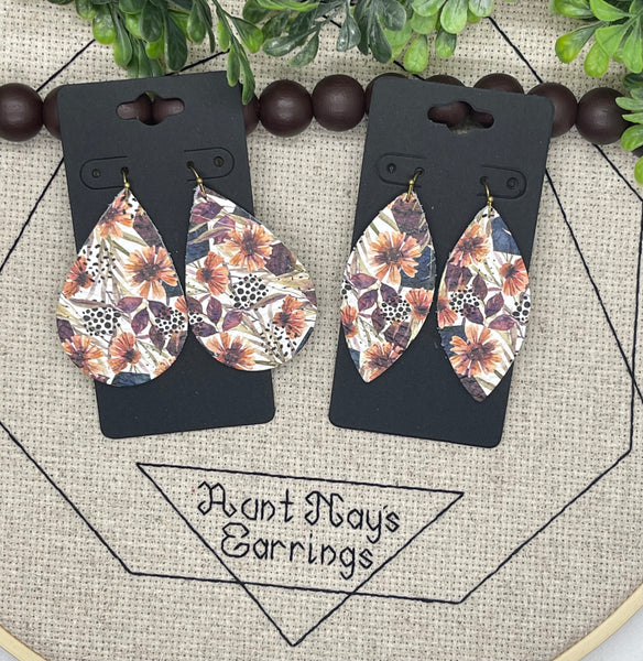 Fall Floral and Cheetah Print Leather Earrings