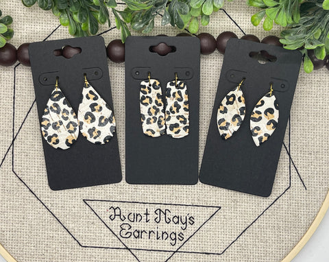 Cream Cork with Tan and Black Leopard Print on Leather Earrings