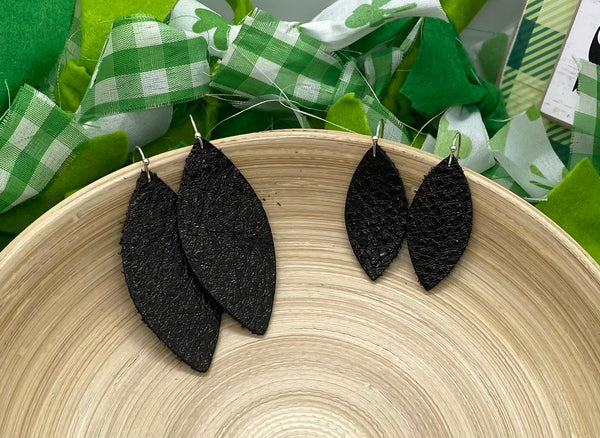 Shiny Black Pebble Textured Leather Earrings