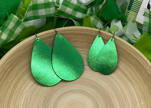 Metallic Green Leather Earrings