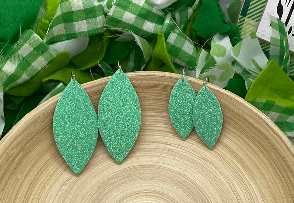 Sparkly Light Green Fine Glitter Leather Earrings