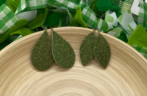Sparkly Olive Green Fine Glitter Leather Earrings