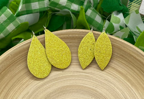 Sparkly Lemon Yellow Fine Glitter Leather Earrings
