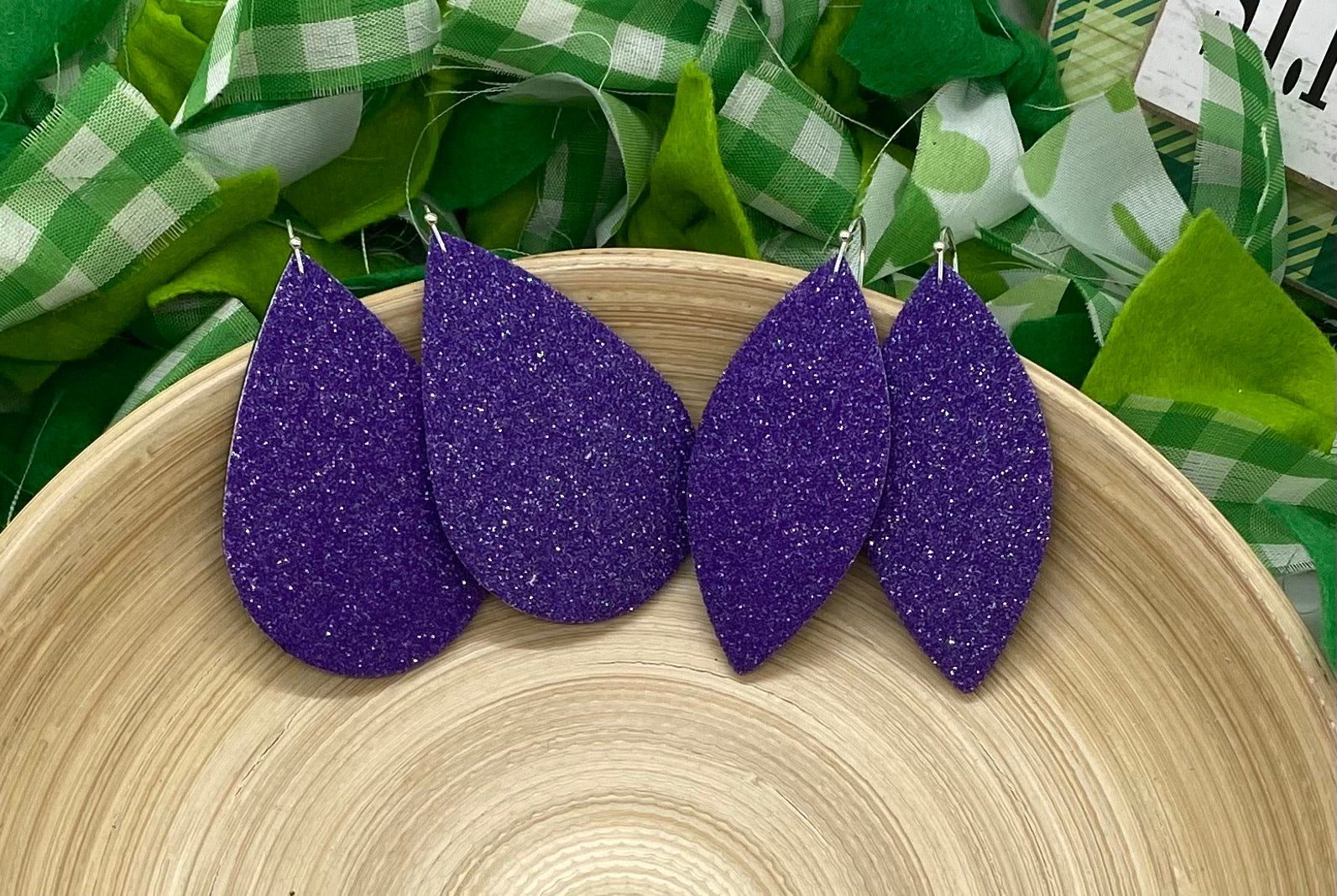 Royal Purple Fine Glitter Leather Earrings