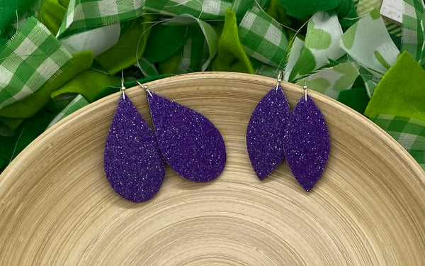 Royal Purple Fine Glitter Leather Earrings