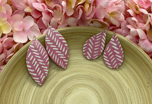 White Broken Chevron on Pink Cork and Leather Earrings