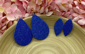 Cobalt Blue Fine Glitter Leather Earrings