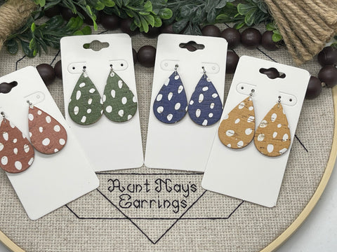 Set of 4 Fall Colored Cork on Leather Earrings - Teardrops