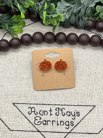 Pumpkin Shaped Orange Glitter Acrylic Stud Earrings