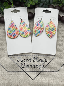 Rainbow Water-color Brushstrokes on Creamy White Cork on Leather Earrings