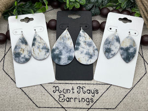 Black White and Gray Tie Dye Cork on Leather Earrings