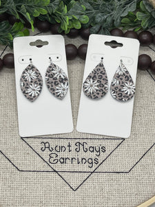 Leopard and Daisy Print Leather Earrings