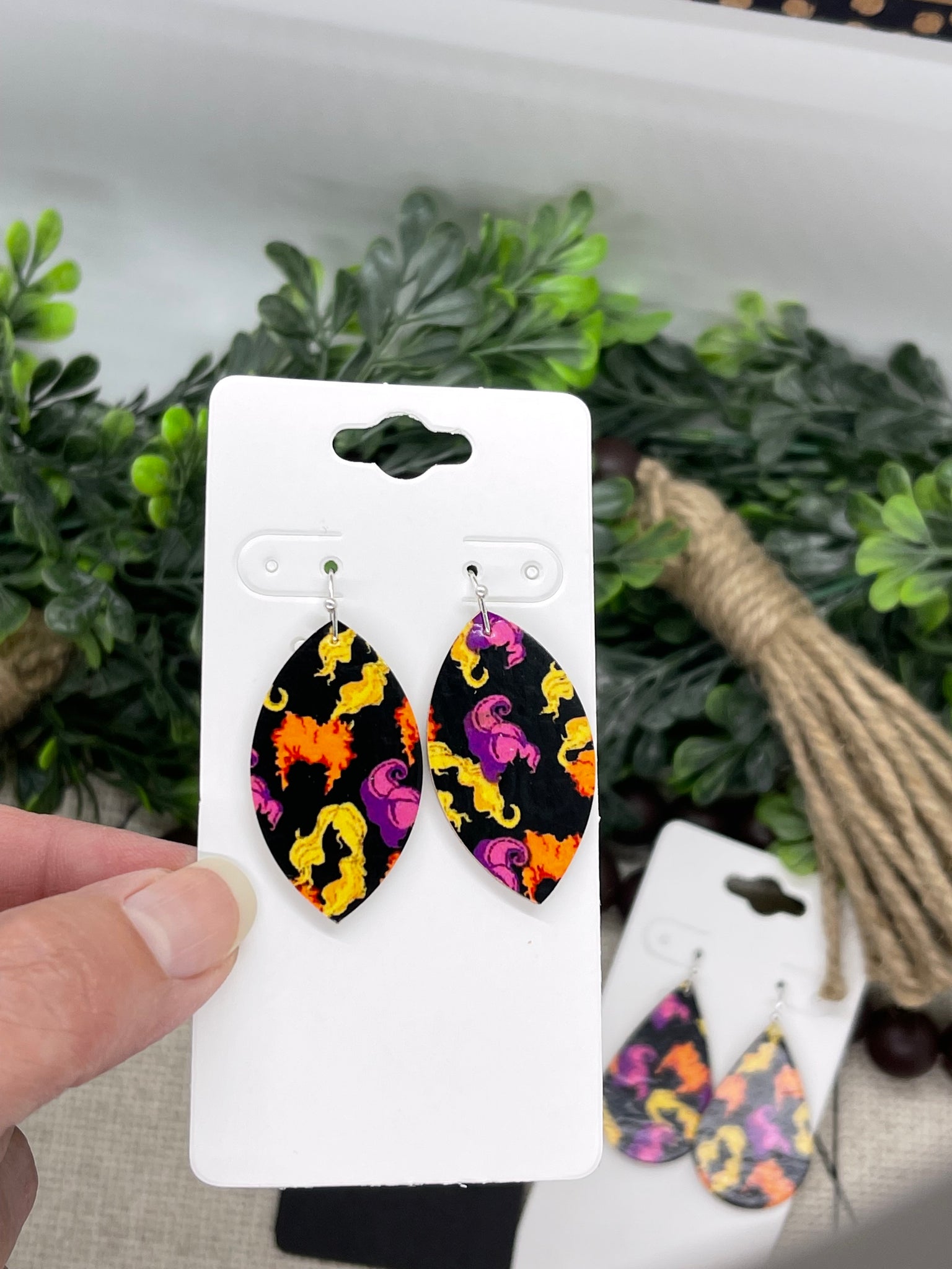 Witch Hair Print Leather Earrings