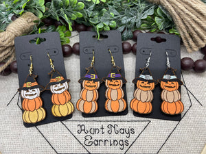 Hand-painted Wood Stacked Pumpkin shaped Earrings