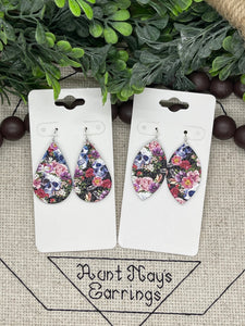 Skull and Floral Print Leather Earrings