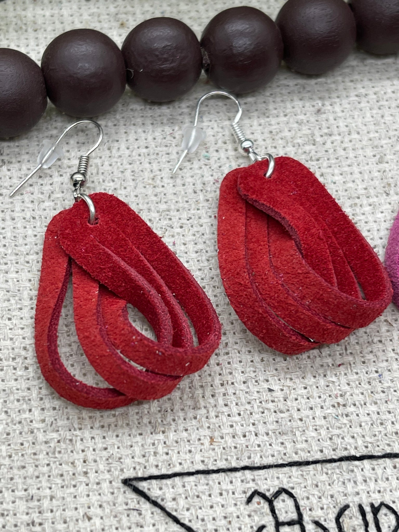 Red and Dark Pink Twisted Loop Earrings