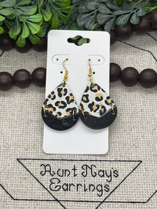 Leopard Print Split Teardrop Cork on Leather Earrings