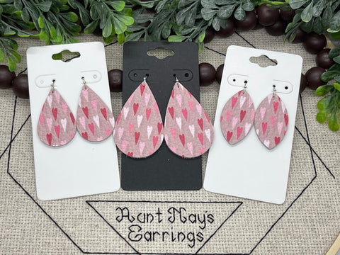 Heart Print on Gray Leather Earrings