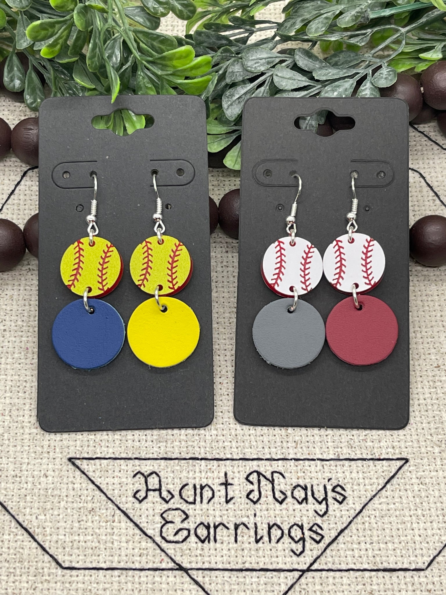 Acrylic Baseballs or Softballs with Team Colors Earrings