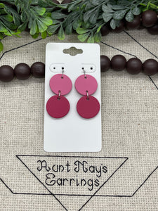 Pink and Dark Pink Stacked Circles Leather Earrings
