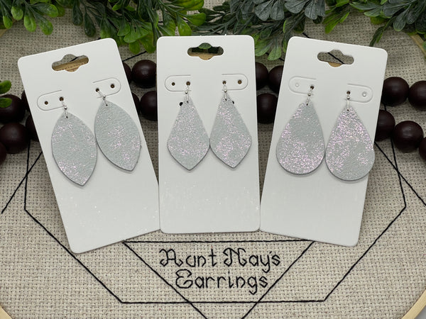 Pale Gray Leather with a Distressed Iridescent Print Earrings