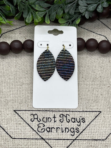 Iridescent Metallic Striped Black Suede Leather Earrings